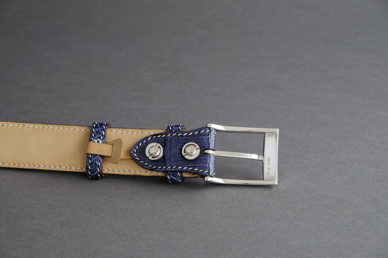 Made-To-Measure Handmade Belt In Bleu Marine Crocodile Leather