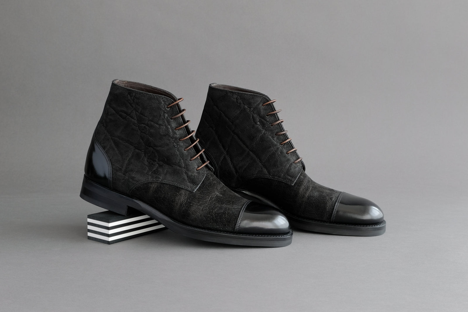 OneFourSeven.Charcoal Derby Boots From Elephant Leather – ZONKEY BOOT