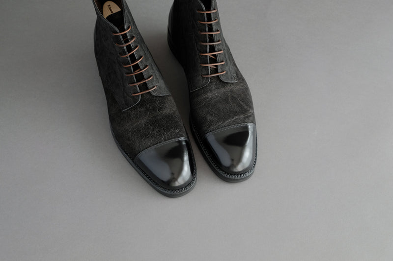 OneFourSeven.Charcoal Derby Boots From Elephant Leather