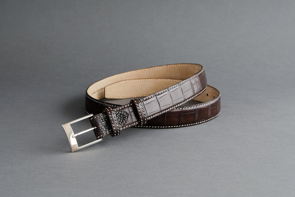 Made-to-Measure Handmade Belt In Mahogany Crocodile Leather