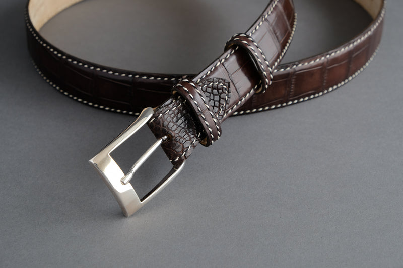 Made-to-Measure Handmade Belt In Mahogany Crocodile Leather